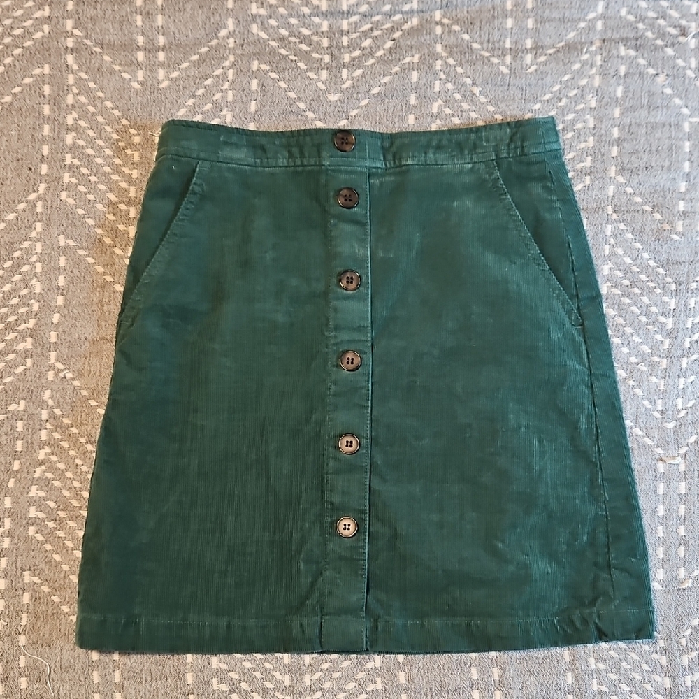 J. Crew Green Corduroy A-Line Skirt